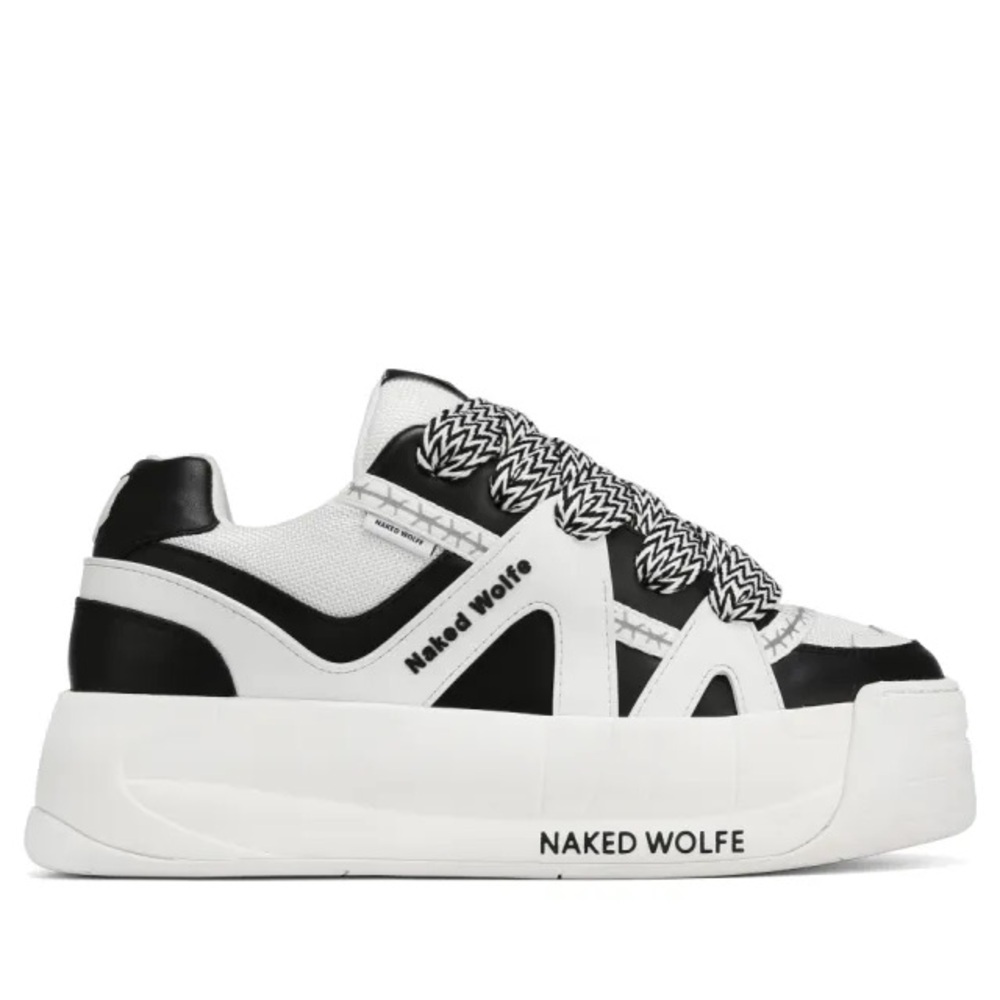 Naked Wolfe Platform Sneakers Black White Chunky Unisex Lace-Up Streetwear Shoes